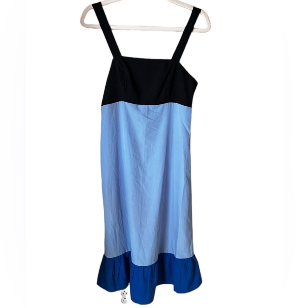 BEAUTIFUL BLUE COLOR BLOCK RUFFLE END DRESS